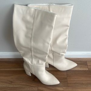White knee high boots with heel
